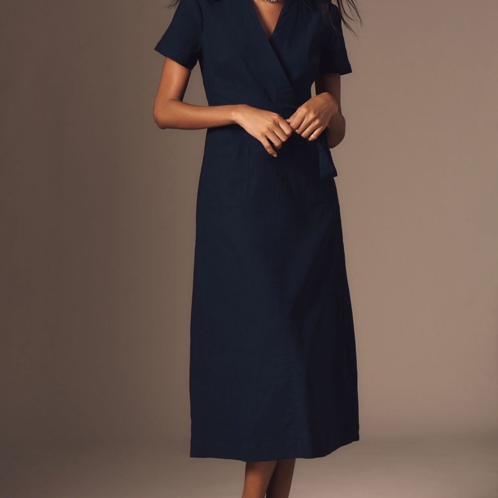 MAEVE The Colette Wrap Midi Dress in Navy
